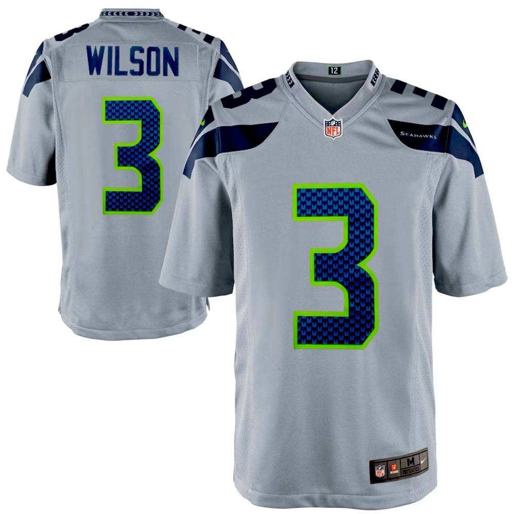 Men’s Seattle Seahawks Russell Wilson Nike Gray Game Jersey